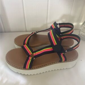 Women’s Navy Strappy Platform Sandals with Neon Accent
